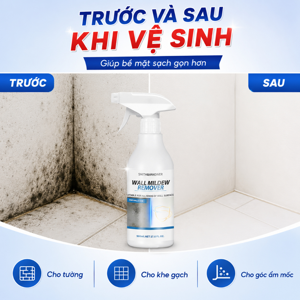 Xịt Tẩy Mốc Tường 500ml | Làm Sạch Nấm Mốc, Vết Ẩm Mốc Trên Tường Và Khe Gạch