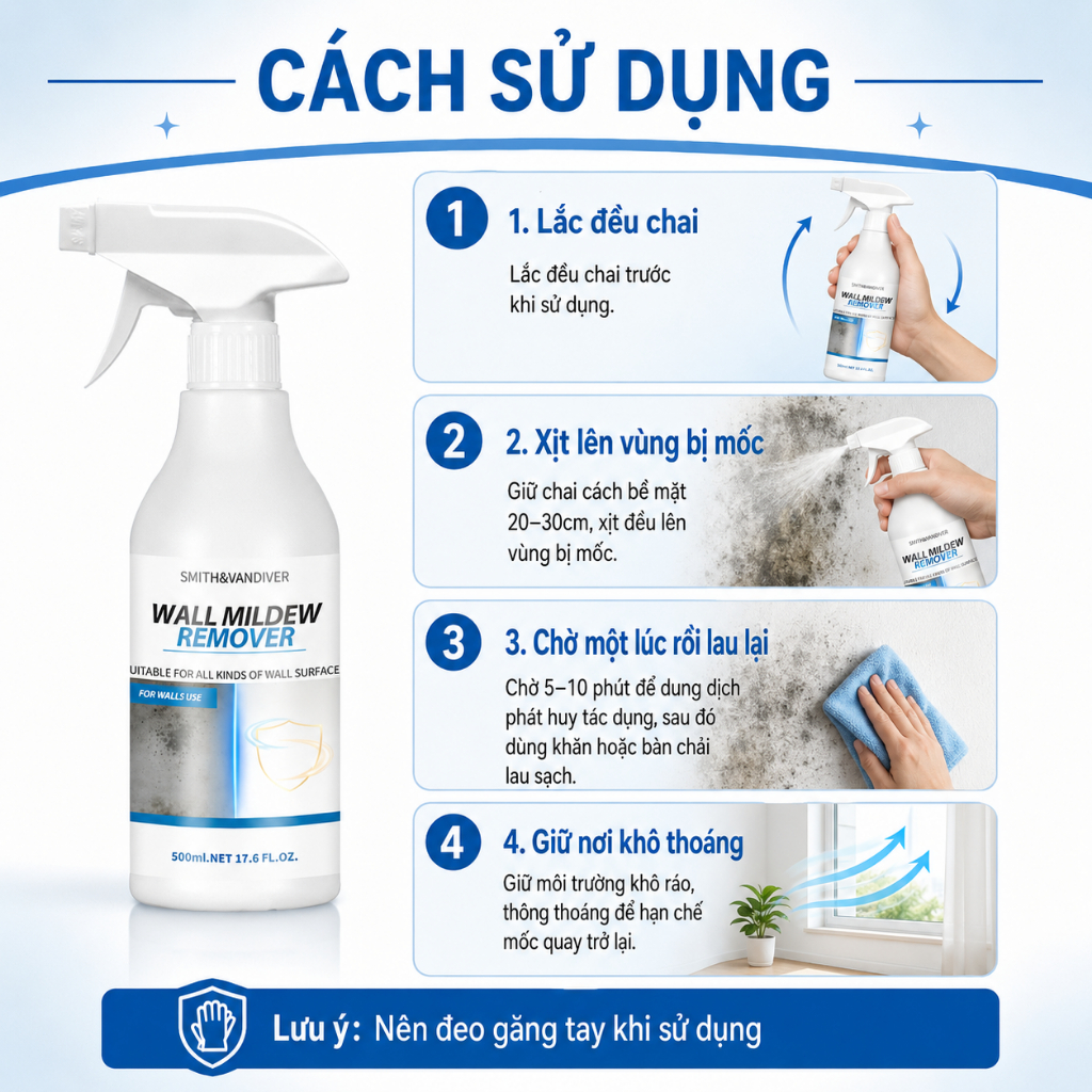 Xịt Tẩy Mốc Tường 500ml | Làm Sạch Nấm Mốc, Vết Ẩm Mốc Trên Tường Và Khe Gạch