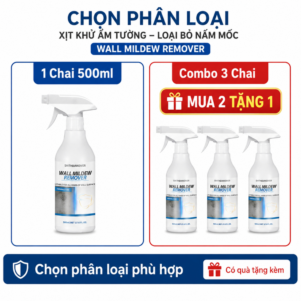 Xịt Tẩy Mốc Tường 500ml | Làm Sạch Nấm Mốc, Vết Ẩm Mốc Trên Tường Và Khe Gạch