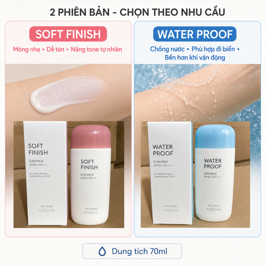 Kem Chống Nắng Body SPF50+ 70ml | Soft Finish Mỏng Nhẹ / Water Proof Chống Nước | Đi Biển, Thể Thao