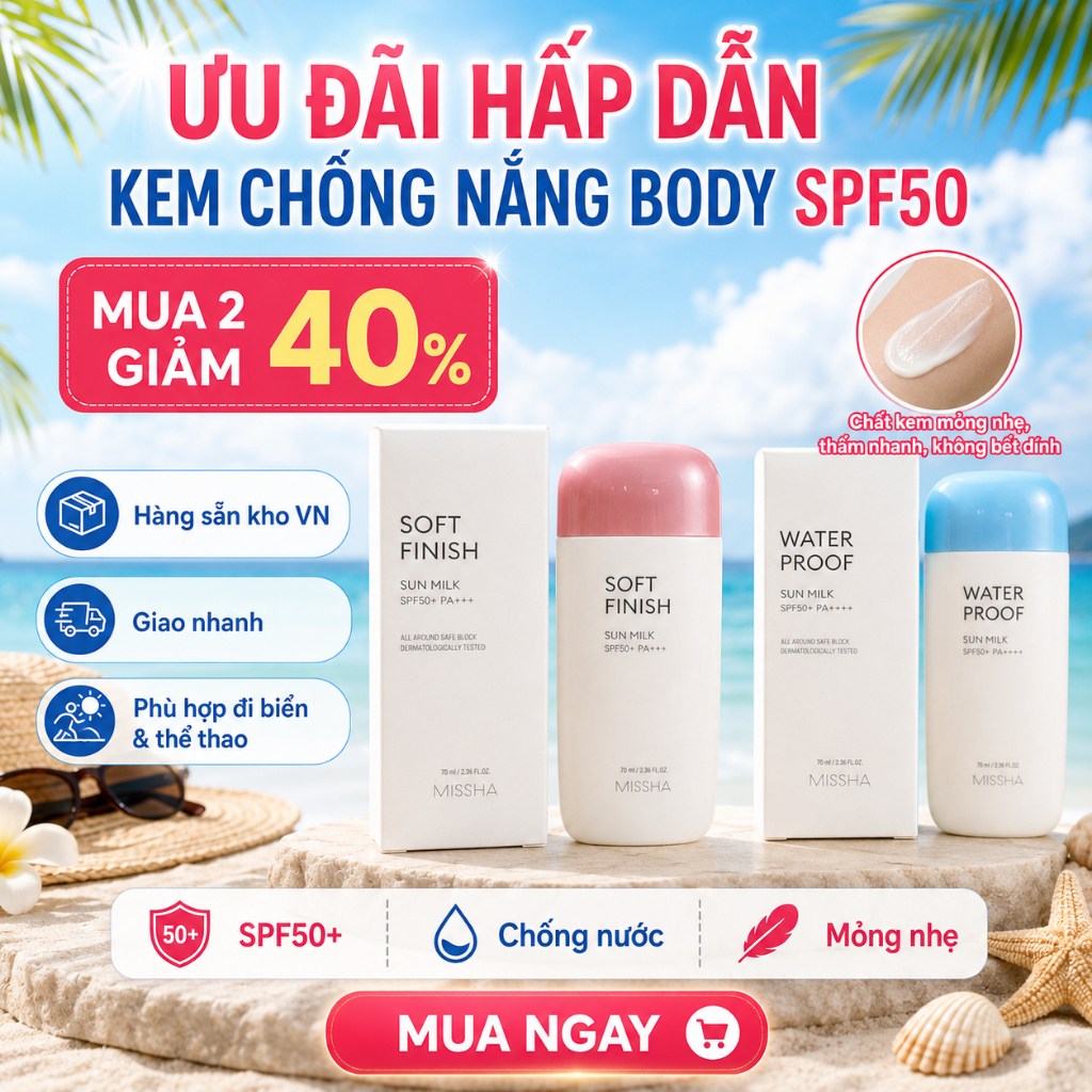 Kem Chống Nắng Body SPF50+ 70ml | Soft Finish Mỏng Nhẹ / Water Proof Chống Nước | Đi Biển, Thể Thao