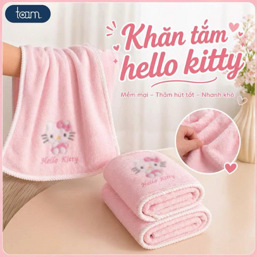 Bộ 2 Khăn Tắm Kitty Cao Cấp Vải Mềm Mịn, Thấm Hút Tốt  Dễ Thương Cho Bé & Gia Đình