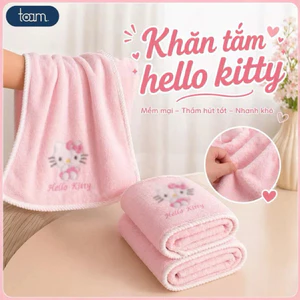 Bộ 2 Khăn Tắm Kitty Cao Cấp Vải Mềm Mịn, Thấm Hút Tốt Dễ Thương Cho Bé & Gia Đình