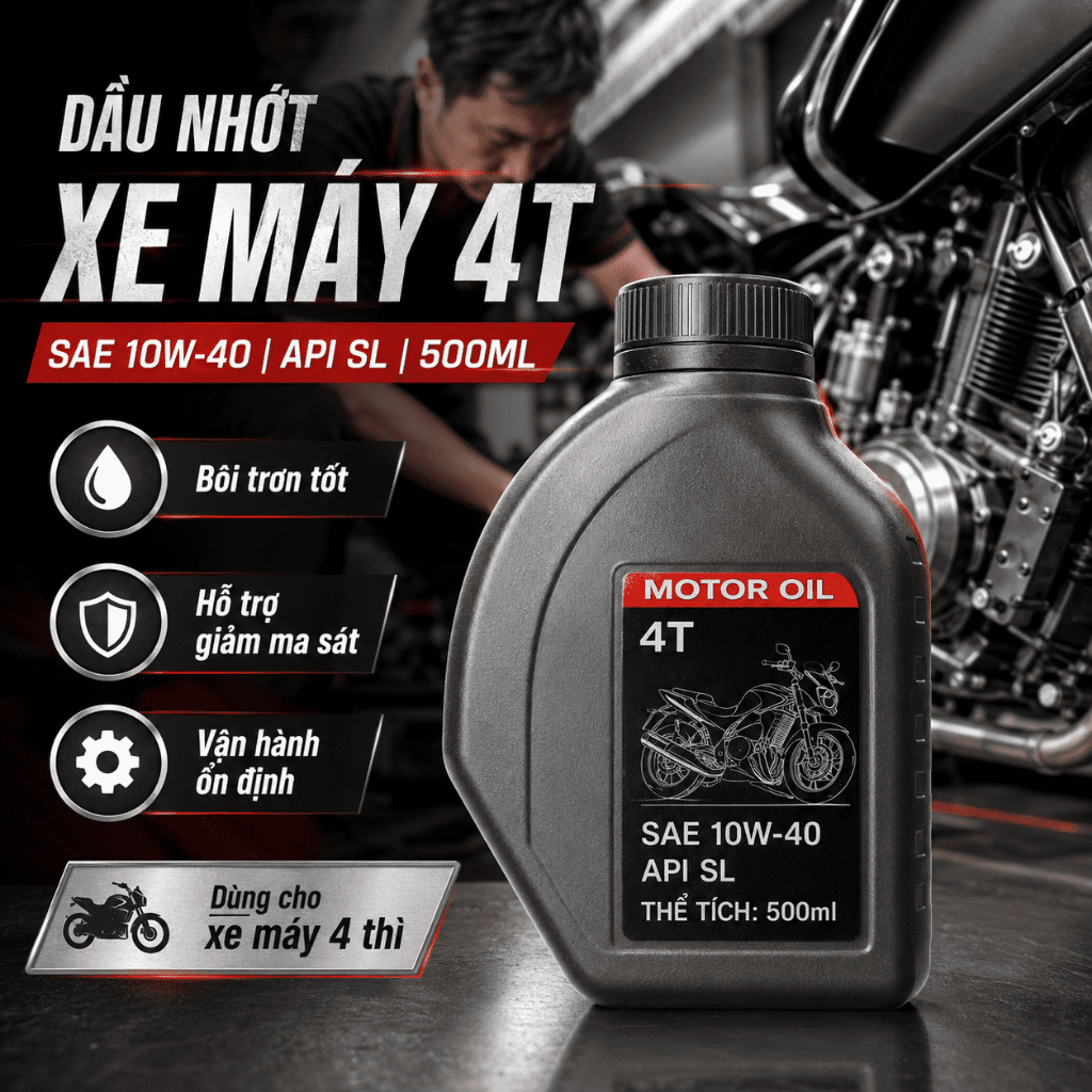 Dầu Nhớt Xe Máy 4T 500ml SAE 10W-40 API SL | Bôi Trơn, Hỗ Trợ Giảm Ma Sát Động Cơ