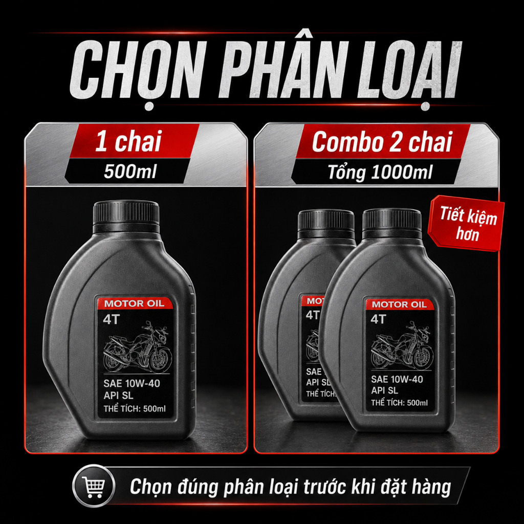Dầu Nhớt Xe Máy 4T 500ml SAE 10W-40 API SL | Bôi Trơn, Hỗ Trợ Giảm Ma Sát Động Cơ