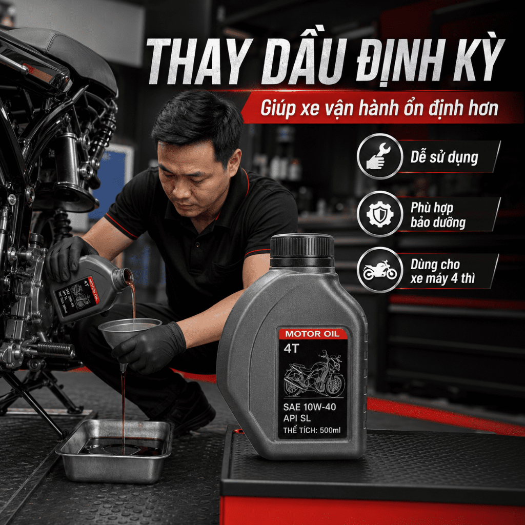 Dầu Nhớt Xe Máy 4T 500ml SAE 10W-40 API SL | Bôi Trơn, Hỗ Trợ Giảm Ma Sát Động Cơ