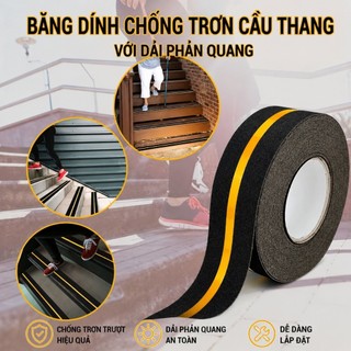 Băng Dính Chống Trơn Cầu Thang 5cm x 5m - Băng Keo Chống Trượt Phản Quang Siêu Dính An Toàn