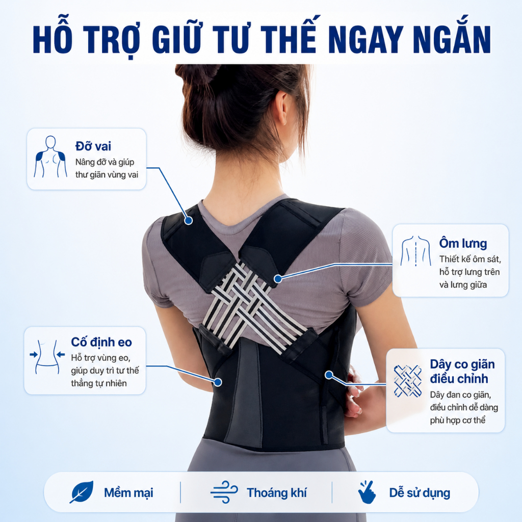 Đai Chỉnh Tư Thế Chống Gù Lưng Nam Nữ | Dây Điều Chỉnh, Thoáng Khí, Dễ Đeo | Size M-L-XL