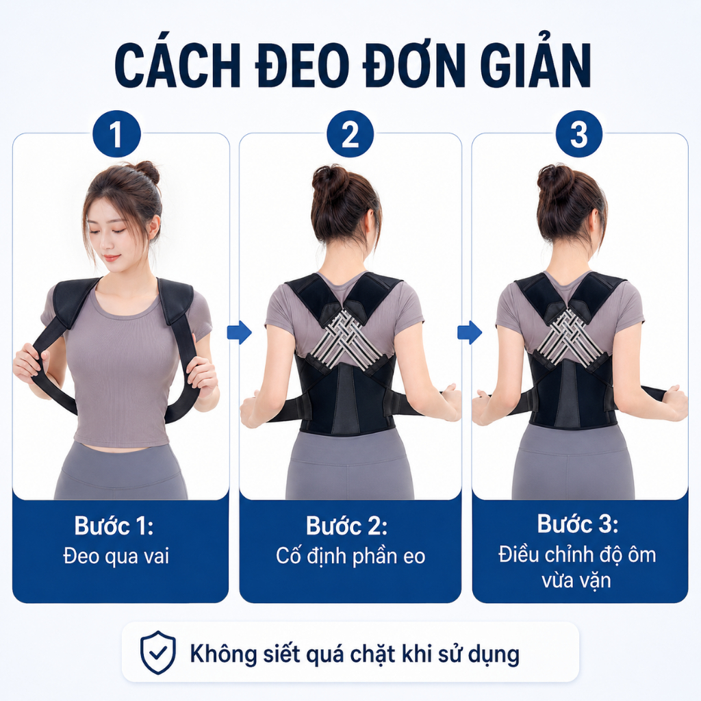 Đai Chỉnh Tư Thế Chống Gù Lưng Nam Nữ | Dây Điều Chỉnh, Thoáng Khí, Dễ Đeo | Size M-L-XL