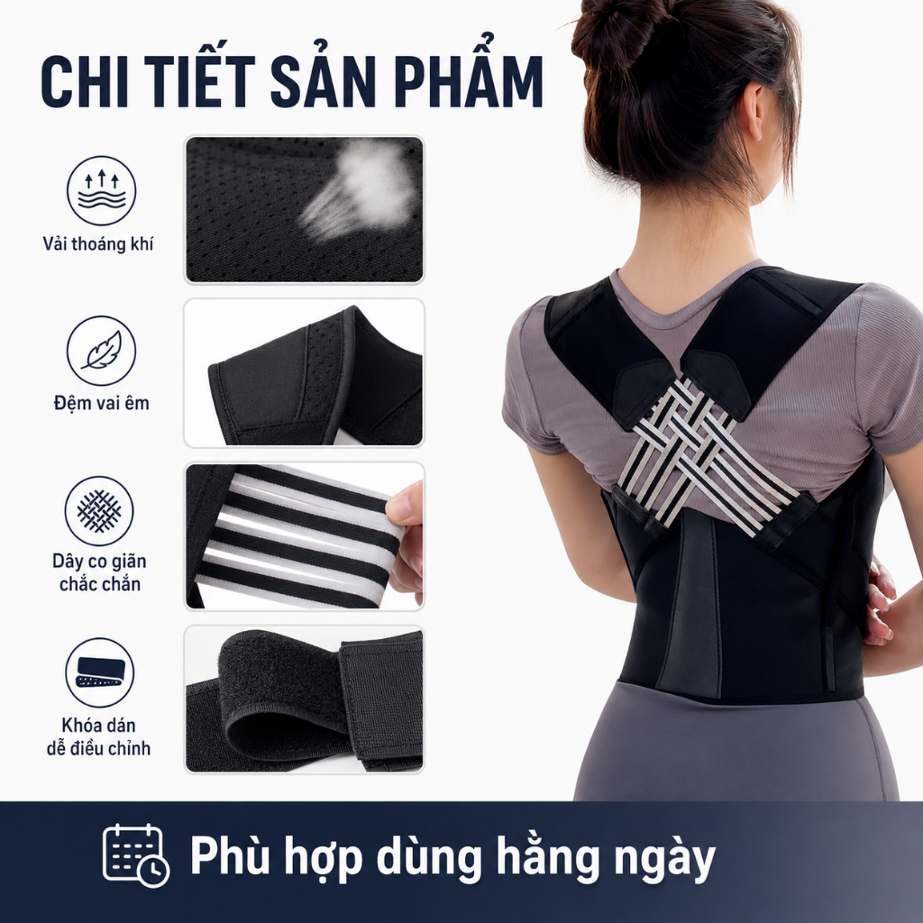 Đai Chỉnh Tư Thế Chống Gù Lưng Nam Nữ | Dây Điều Chỉnh, Thoáng Khí, Dễ Đeo | Size M-L-XL