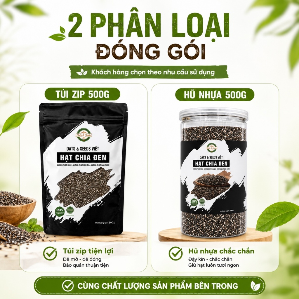 Hạt Chia Đen 500g Oats & Seeds Việt - Hạt Chia Nhập Khẩu, Giàu Chất Xơ, Túi Zip/Hũ
