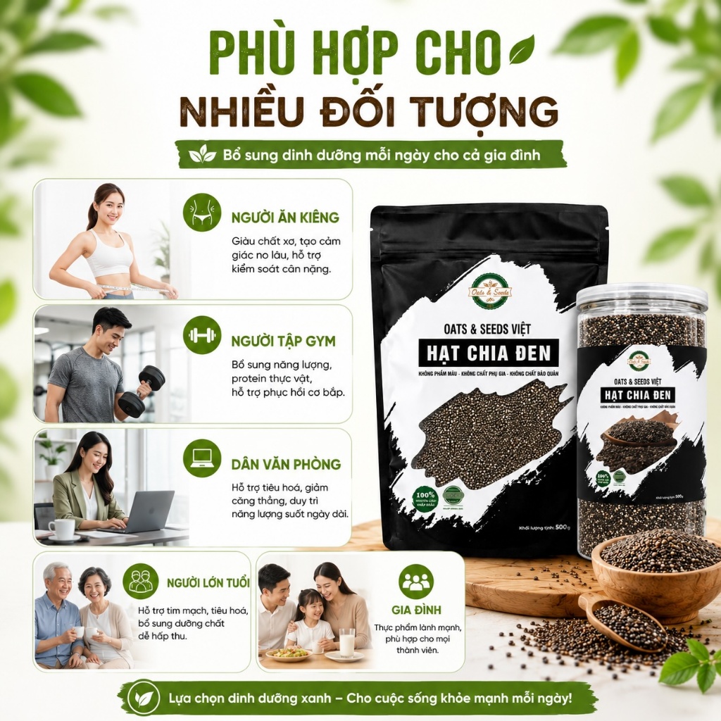 Hạt Chia Đen 500g Oats & Seeds Việt - Hạt Chia Nhập Khẩu, Giàu Chất Xơ, Túi Zip/Hũ