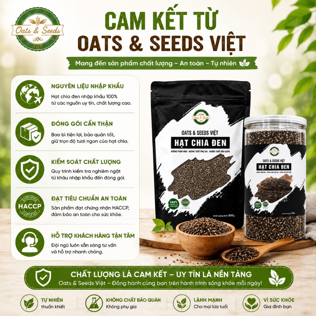 Hạt Chia Đen 500g Oats & Seeds Việt - Hạt Chia Nhập Khẩu, Giàu Chất Xơ, Túi Zip/Hũ
