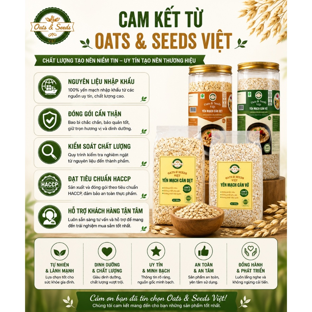 Yến Mạch Cán Dẹt Cán Vỡ 500g Oats & Seeds Việt - Túi 500g/Hũ 500g, Thực Phẩm Healthy