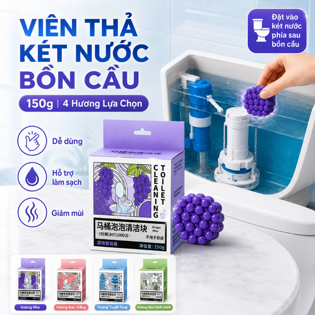 Viên Thả Két Nước Bồn Cầu 150g | Hỗ Trợ Làm Sạch, Giảm Mùi | 4 Hương Lựa Chọn