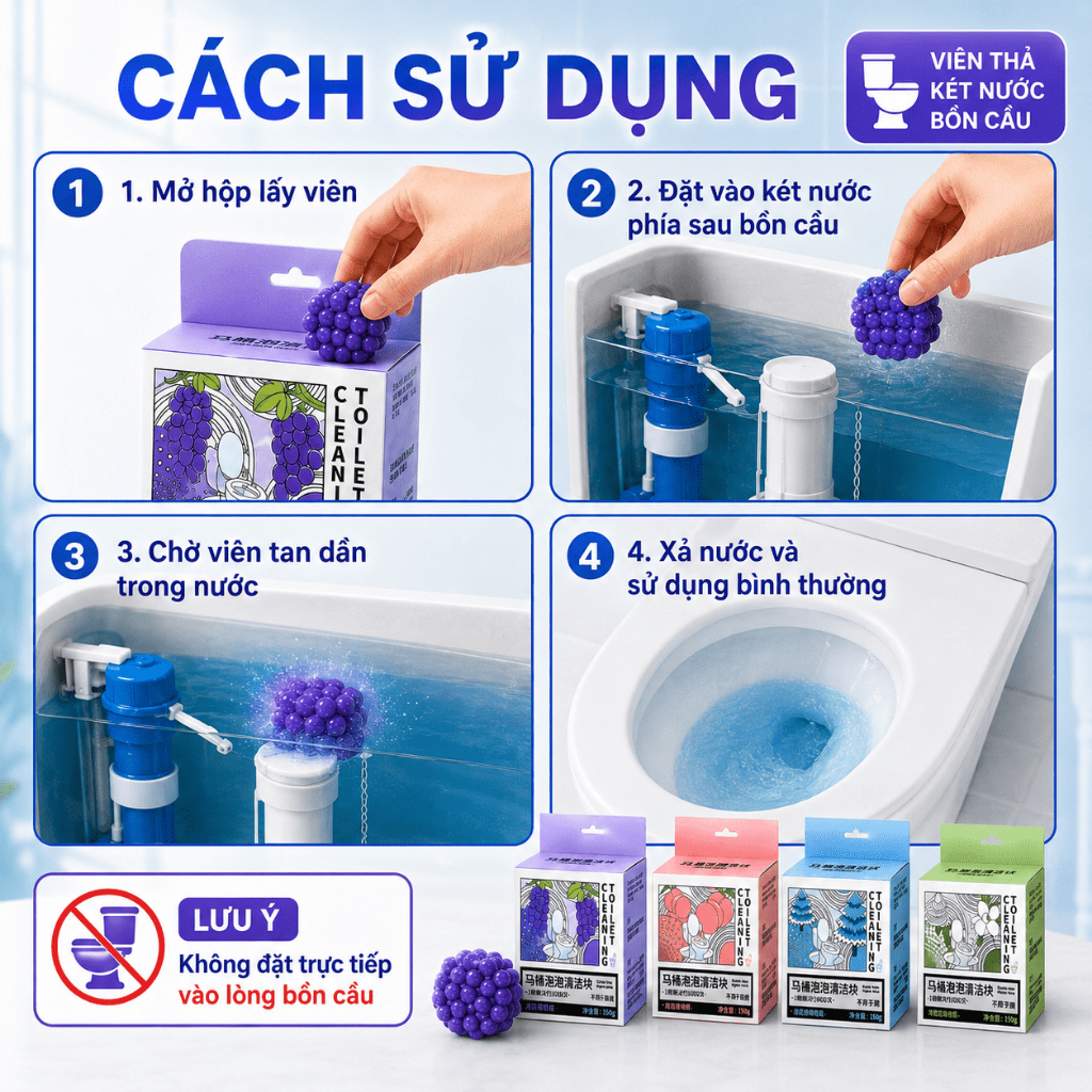 Viên Thả Két Nước Bồn Cầu 150g | Hỗ Trợ Làm Sạch, Giảm Mùi | 4 Hương Lựa Chọn