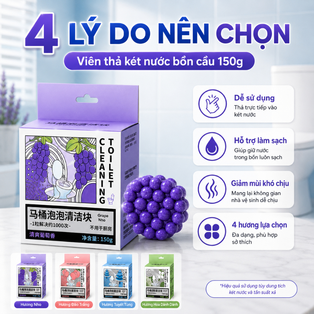 Viên Thả Két Nước Bồn Cầu 150g | Hỗ Trợ Làm Sạch, Giảm Mùi | 4 Hương Lựa Chọn