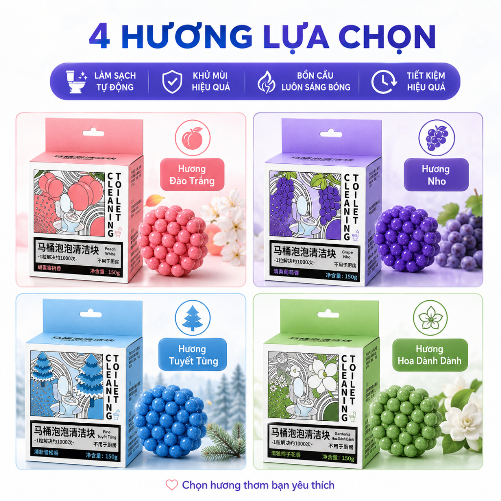 Viên Thả Két Nước Bồn Cầu 150g | Hỗ Trợ Làm Sạch, Giảm Mùi | 4 Hương Lựa Chọn