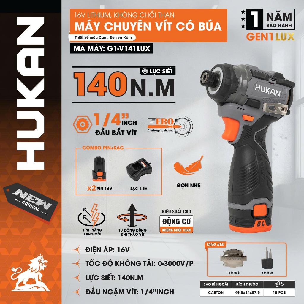 Máy Chuyên Vít Búa Hukan G1-V141LUX – Động Cơ Không Chổi Than, Lực Siết 140N.m (bản màu đen)