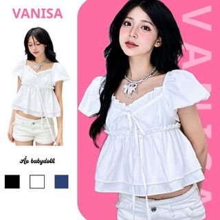 Áo babydoll nữ trắng cổ vuông tay bồng chất voan mát dáng rộng kiểu Hàn VANISA CT431