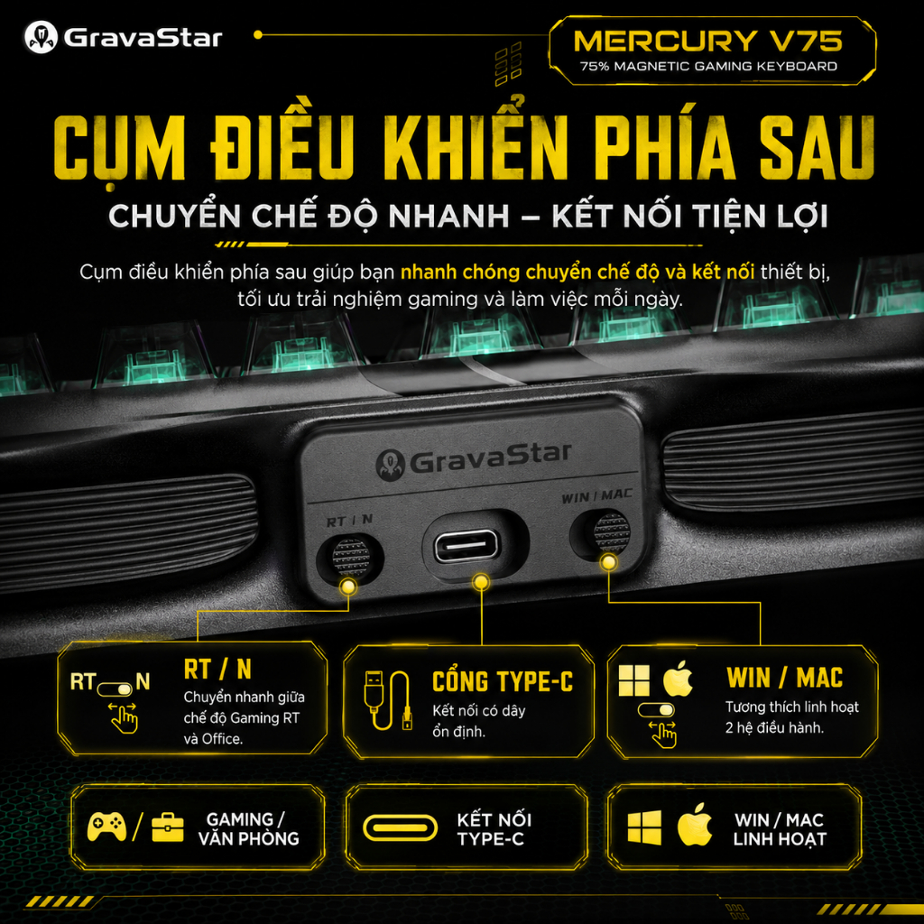 Bàn phím cơ Gravastar Mercury V75 Pro Rapid Trigger 8000hz | BigBuy360 - bigbuy360.vn