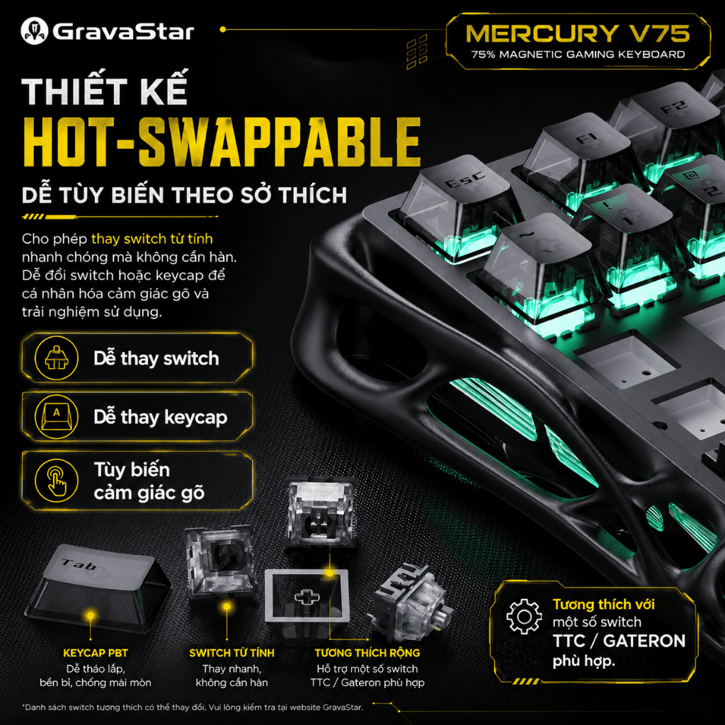 Bàn phím cơ Gravastar Mercury V75 Pro Rapid Trigger 8000hz | BigBuy360 - bigbuy360.vn