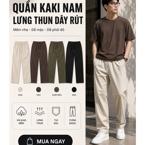 Quần kaki dù ống rộng nam nữ unisex, quần vải suông mềm mát phong cách Hàn Quốc dễ phối đồ