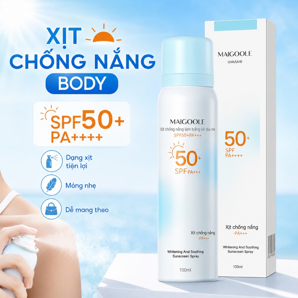 Xịt Chống Nắng Body SPF50+ PA++++ 100ml | Dạng Xịt Mỏng Nhẹ, Dễ Sử Dụng Khi Ra Ngoài