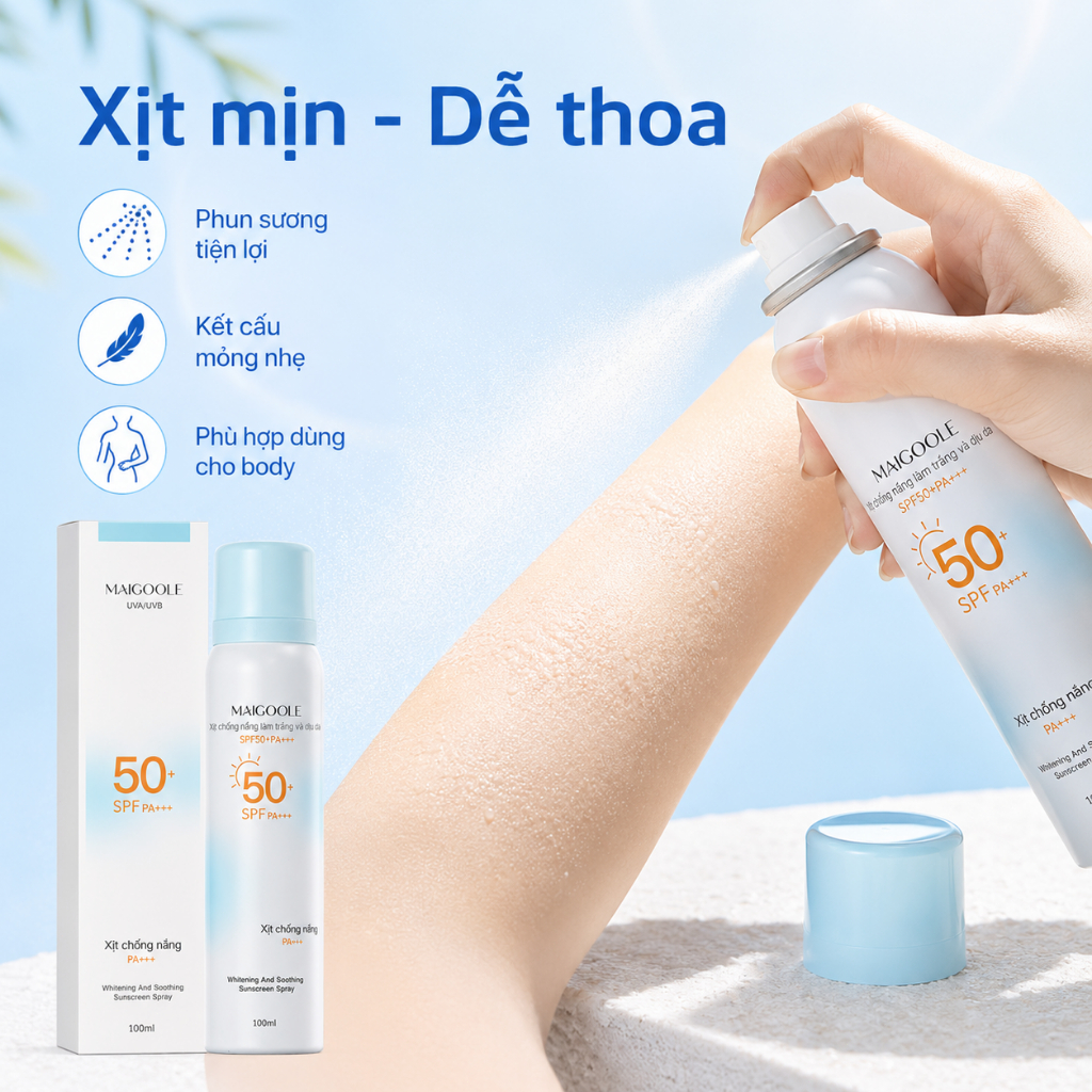 Xịt Chống Nắng Body SPF50+ PA++++ 100ml | Dạng Xịt Mỏng Nhẹ, Dễ Sử Dụng Khi Ra Ngoài