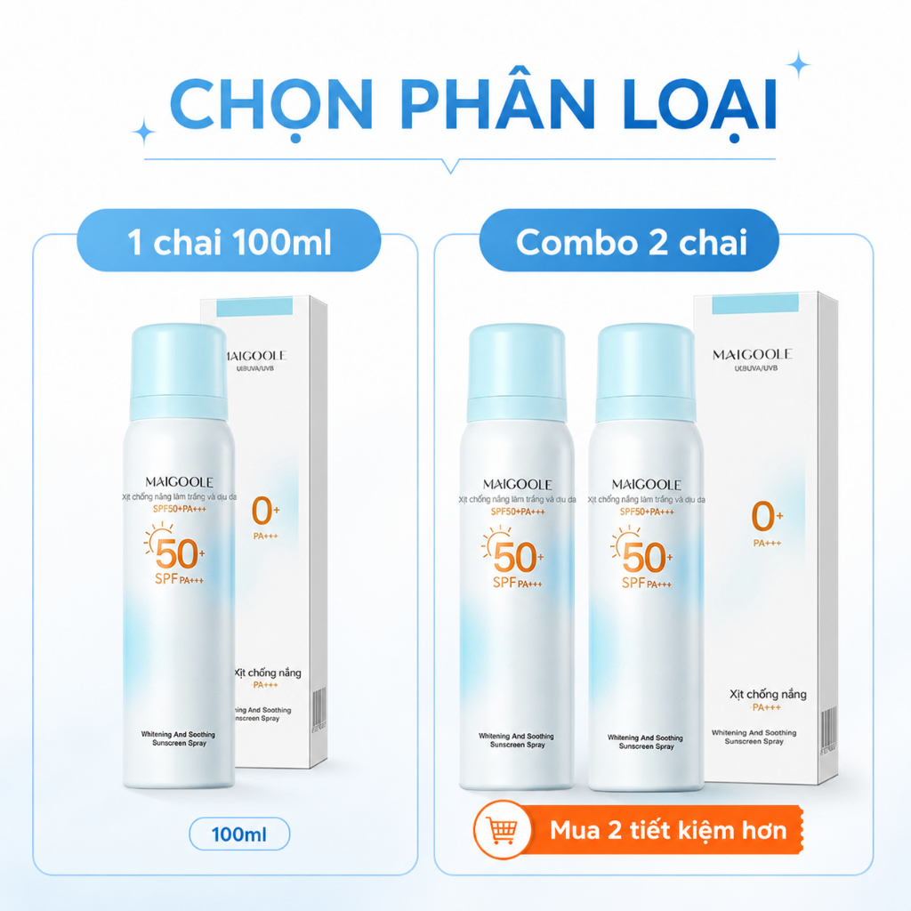 Xịt Chống Nắng Body SPF50+ PA++++ 100ml | Dạng Xịt Mỏng Nhẹ, Dễ Sử Dụng Khi Ra Ngoài