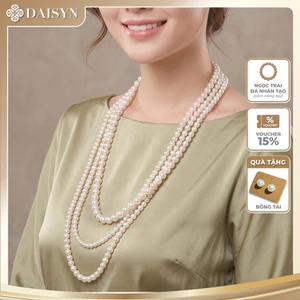 N708 dây chuyền hạt trai 3 sợi, Dây Chuyền Ngọc Trai Nhân Tạo Cao Cấp sang trọng