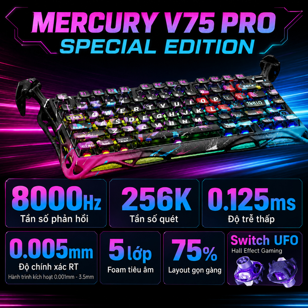 Bàn phím cơ Gravastar Mercury V75 Pro Rapid Trigger 8000hz | BigBuy360 - bigbuy360.vn