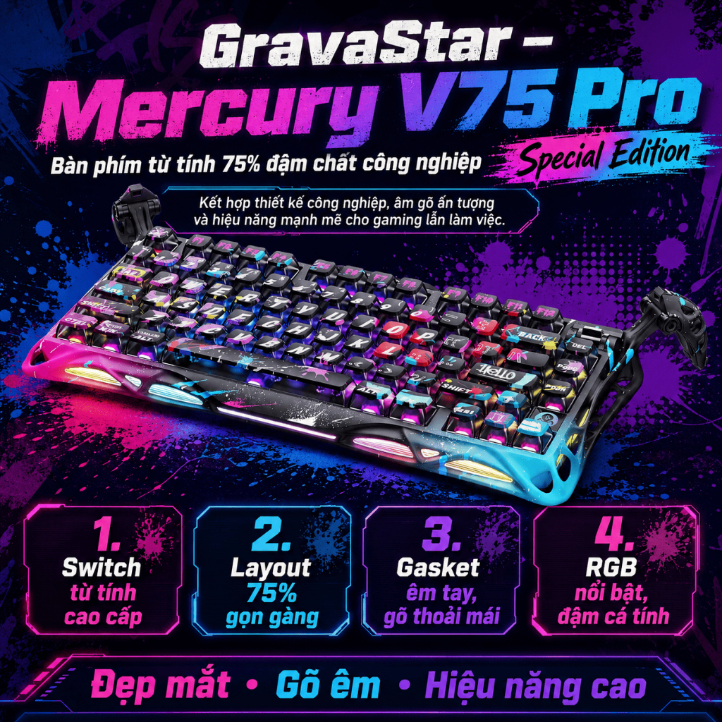 Bàn phím cơ Gravastar Mercury V75 Pro Rapid Trigger 8000hz | BigBuy360 - bigbuy360.vn