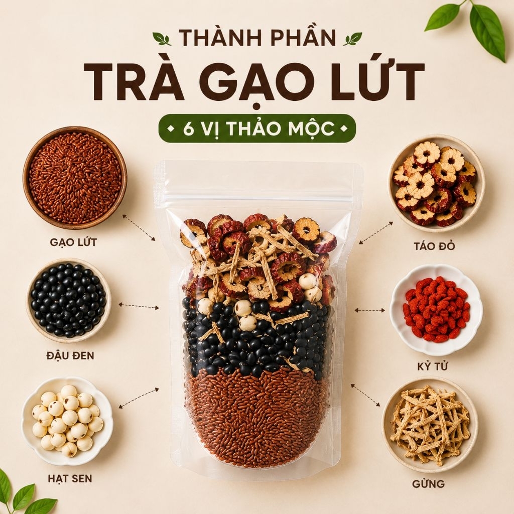[Bán Băng Uy Tín | Tặng Thêm] Trà Gạo Lứt 6 Vị - Đậu Đen Hạt Sen Táo Đỏ Kỷ Tử Gừng Rang Thủ Công Thơm Dễ Uống - Viva Trà