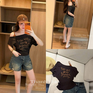 QCL1 2658 Áo thun giấy chữ lệch vai nhún eo siêu mỏng mát,siêu hot(Freesize)