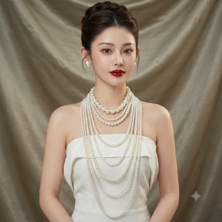 [ DAISYN ] N535 dây chuyền mang áo dài , dây chuyền cưới dâu chuyền hạt Ngọc hạt trai 8 sợi sang trọng cho nữ