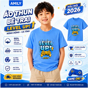 Áo phông bé trai Áo thun bé trai Amily mẫu mới 2026 cotton mềm mát cho bé 3–12 tuổi