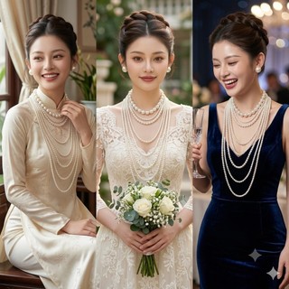 [ DAISYN ] N535 dây chuyền mang áo dài , dây chuyền cưới dâu chuyền hạt Ngọc hạt trai 8 sợi sang trọng cho nữ