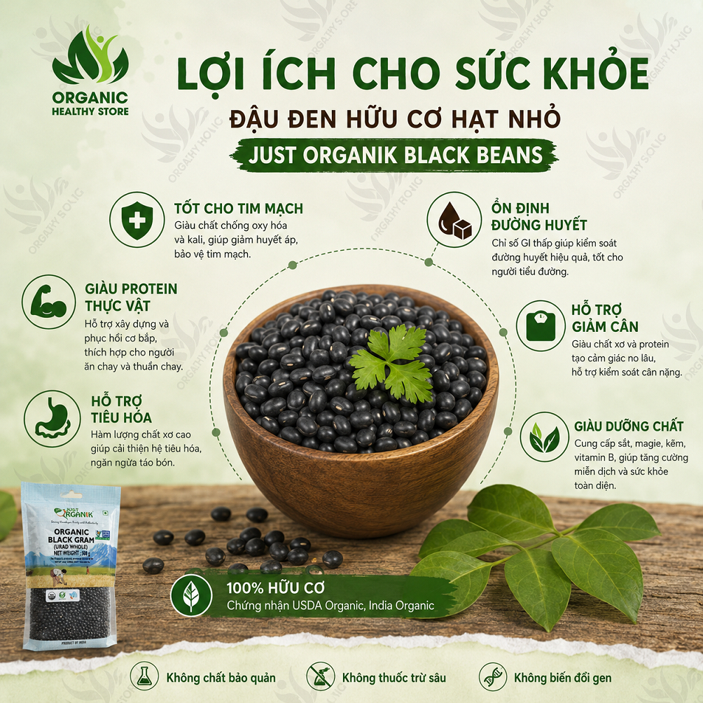 Đậu Đen Hữu Cơ Hạt Nhỏ Just Organik Black Beans 500g