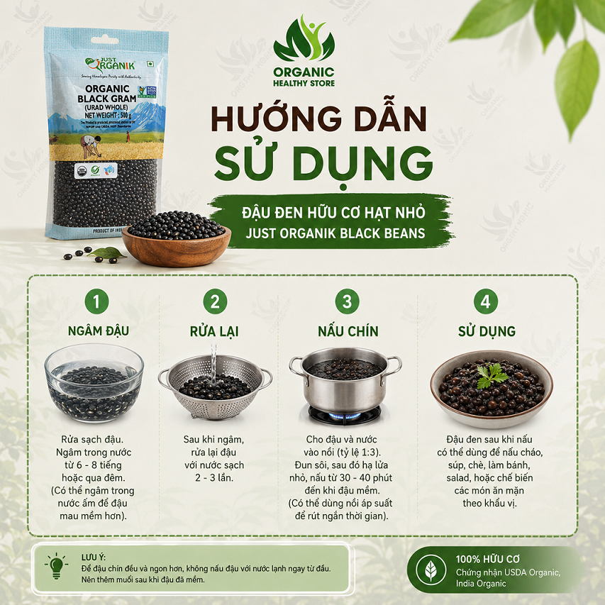 Đậu Đen Hữu Cơ Hạt Nhỏ Just Organik Black Beans 500g