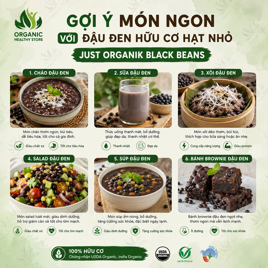 Đậu Đen Hữu Cơ Hạt Nhỏ Just Organik Black Beans 500g