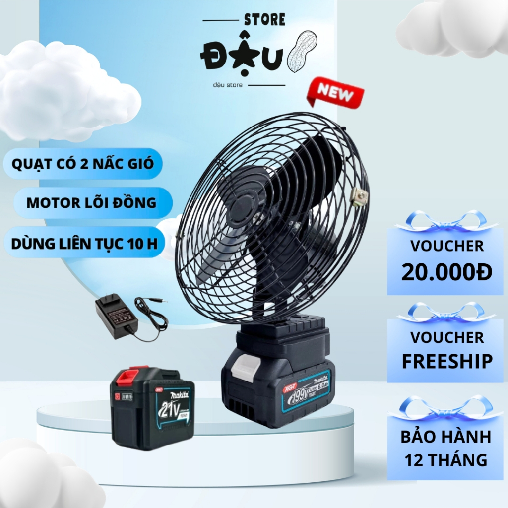 Quạt Tích Điện Lồng Sắt Cắm Nguồn Điện Trực Tiếp Trên Thân Quạt, Sử Dụng Chân Pin Phổ Thông, Motor Lõi Đồng