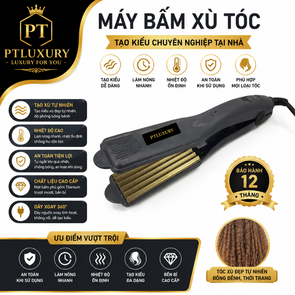 Máy dập xù chân tóc PTLUXURY bấm xù,bấm mè tạo kiểu tóc làm phồng chân tóc bản to cao cấp