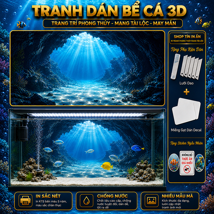 Decal tranh dán hồ cá 3D Kho In Ấn HC108 chống nước, InKTS dán dễ, gỡ dễ, có keo sẵn, nhiều kích cỡ