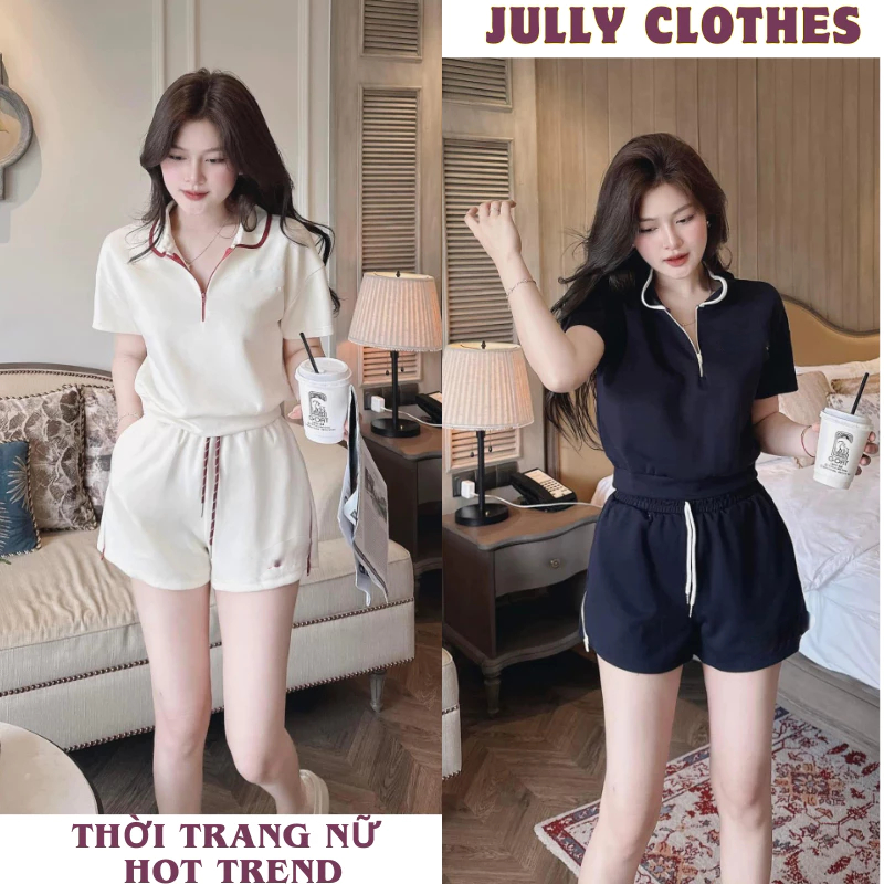 Sét đồ đồ bộ nữ chất cotton mềm phong cách trẻ trung cổ bẻ quần short ngắn 2 màu, đồ mặc nhà HCOM25727 Jully