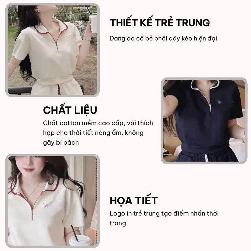 Set Bộ Thể Thao Nữ Cổ Polo Kéo Khóa Mix Quần Short Năng Động, Đồ Bộ Nữ Năng Động Trẻ Trung HCOM25727