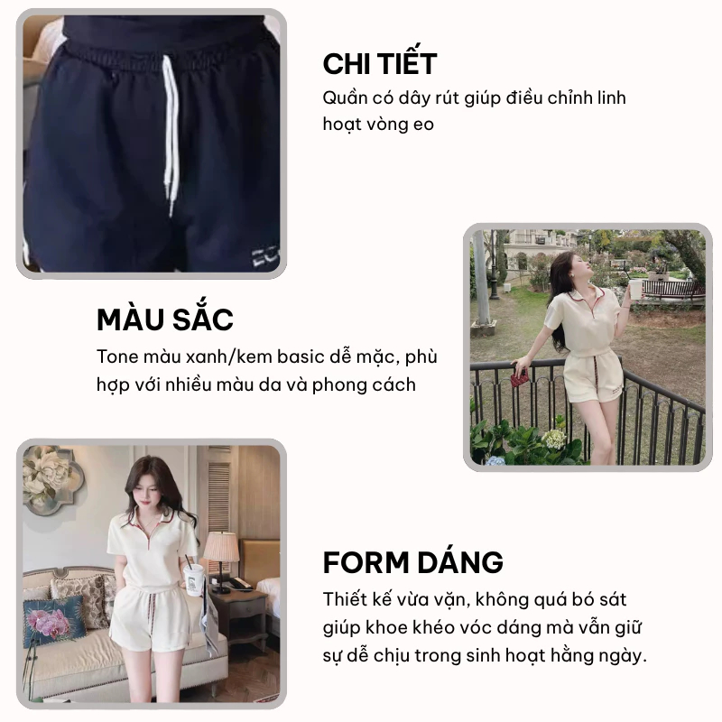 Set Bộ Thể Thao Nữ Cổ Polo Kéo Khóa Mix Quần Short Năng Động, Đồ Bộ Nữ Năng Động Trẻ Trung HCOM25727