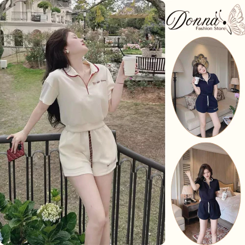 Set Bộ Thể Thao Nữ Cổ Polo Kéo Khóa Mix Quần Short Năng Động, Đồ Bộ Nữ Năng Động Trẻ Trung HCOM25727