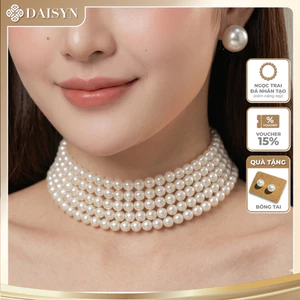 N716 choker dây chuyền ngọc trai nhân tạo 6mm, dây chuyền áo dài , dây chuyền cưới 5 sợi sang trọng cho nữ