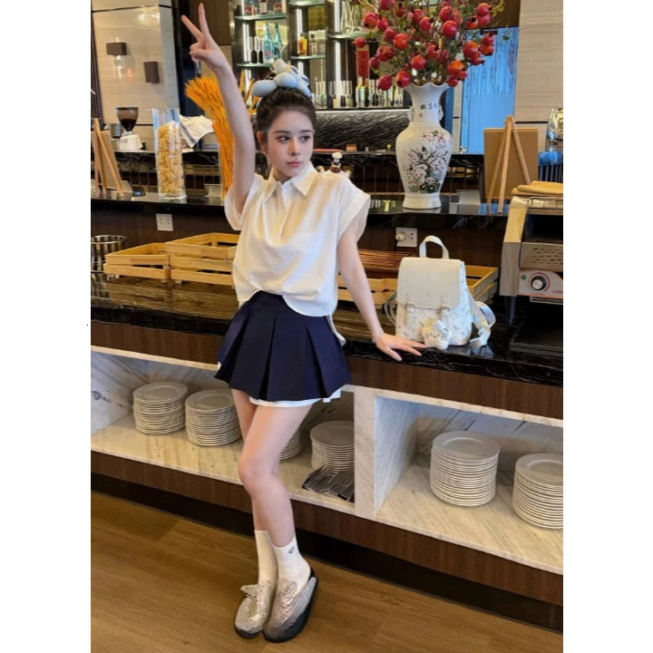 Set đồ nữ, đồ bộ nữ DONNA HCOM27077 áo sơ mi tay hến mix váy xếp ly xoè tiểu thư